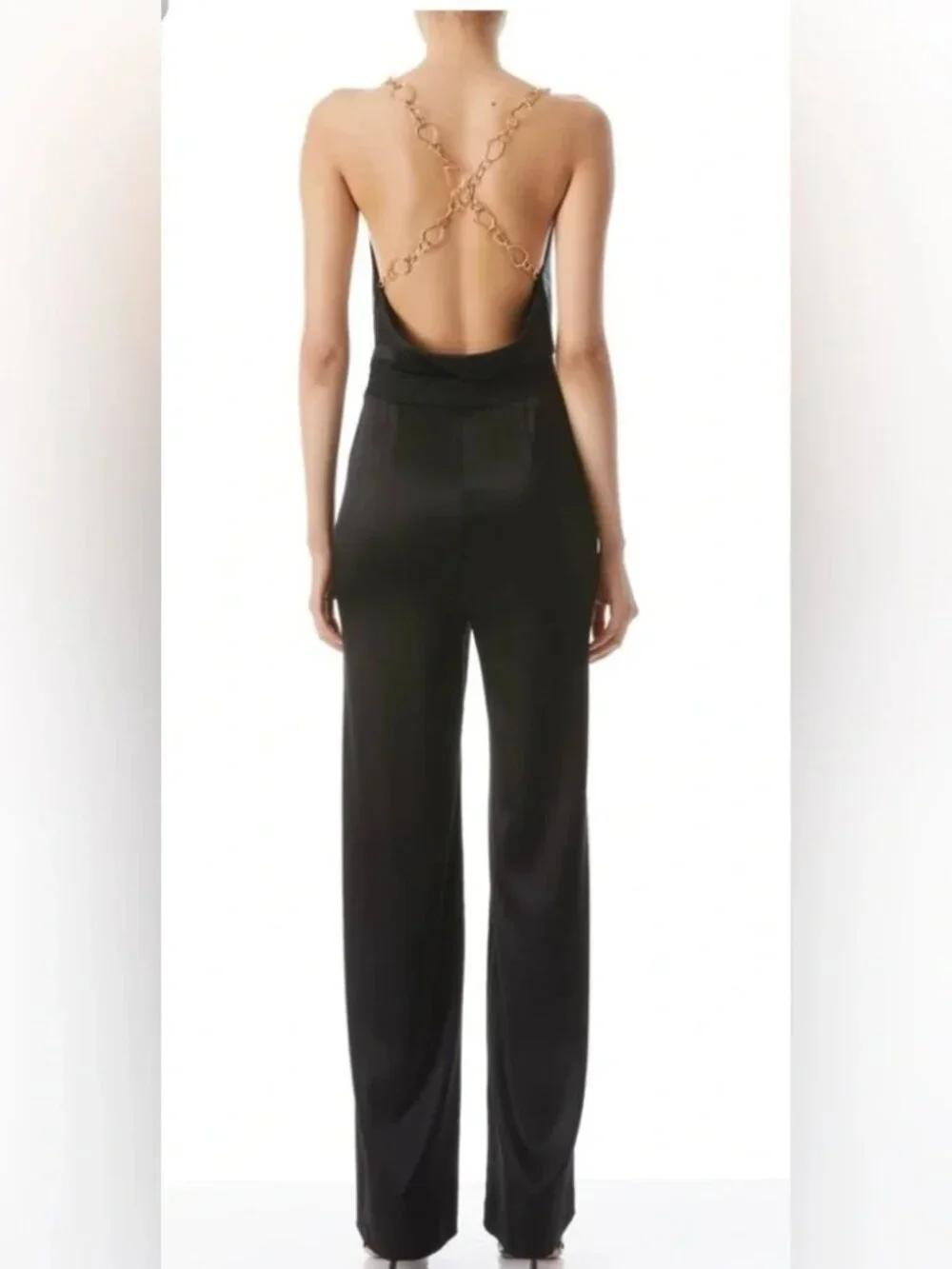 A+O Riska Cowl Neck Chain Strap Jumpsuit in Red & Gold - Picture 11 of 16